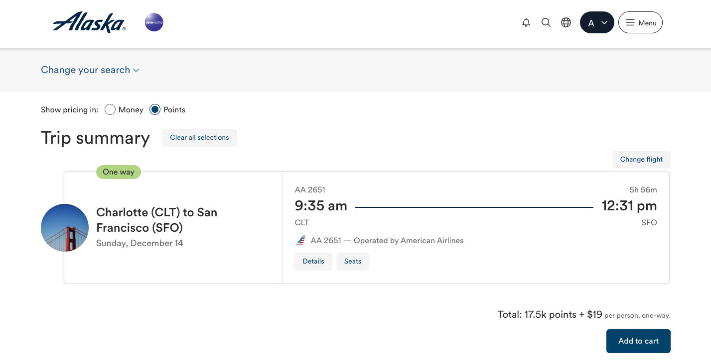 Booking American Airlines with Atmos Rewards points